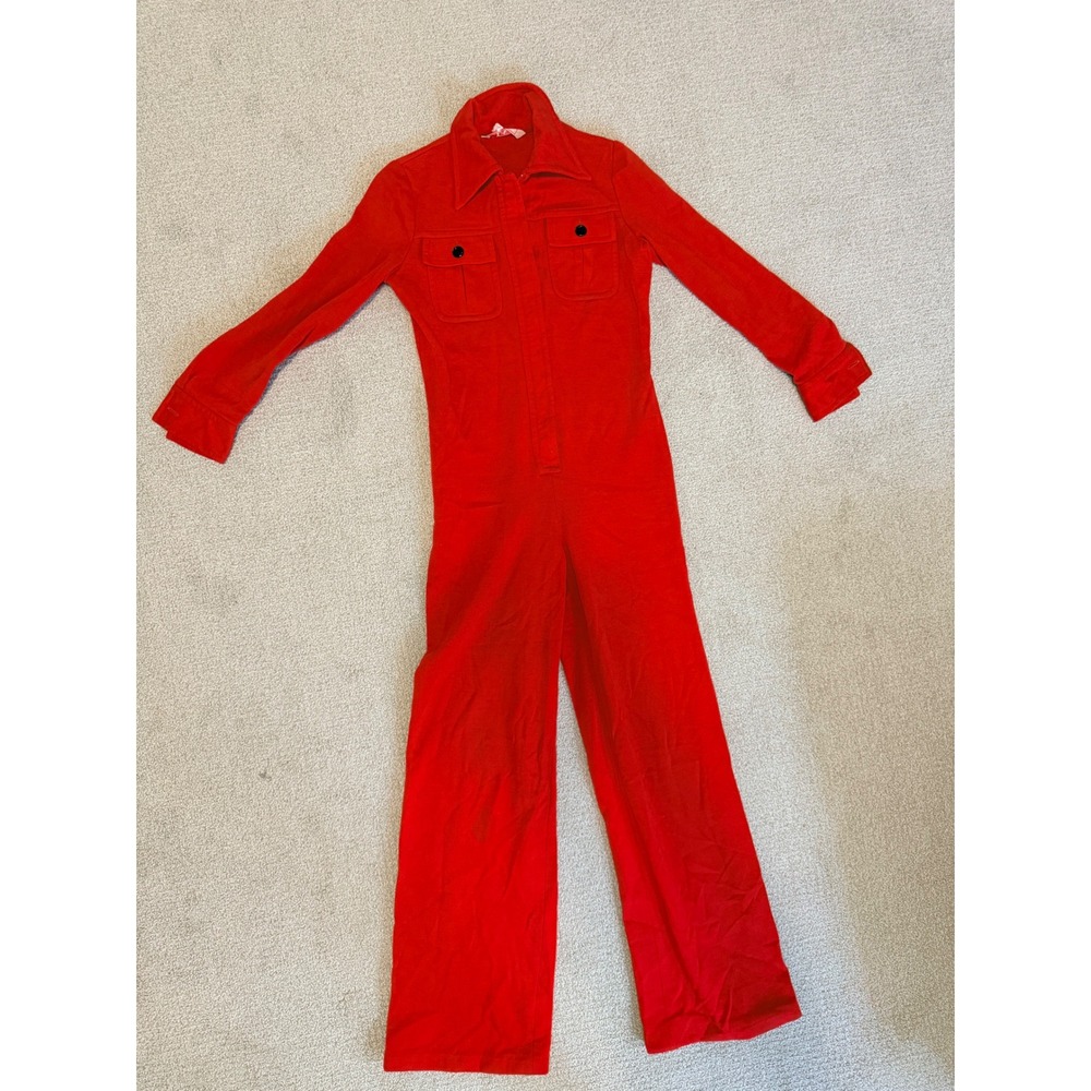 Vintage KSD Red Long Sleeve Jumpsuit Womens Wide Leg Utility Workwear 70s Y2K